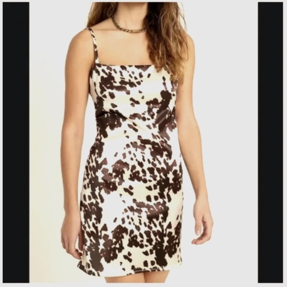 Cow Animal Boho Sateen Cowl Hip Hipster Hippie Chic Glam Art Hip Mini Slip Dress - Picture 1 of 8